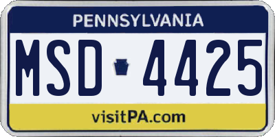 PA license plate MSD4425