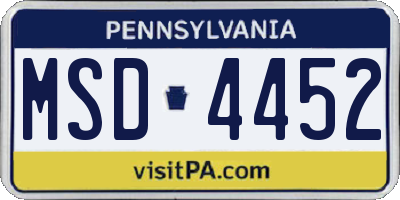 PA license plate MSD4452