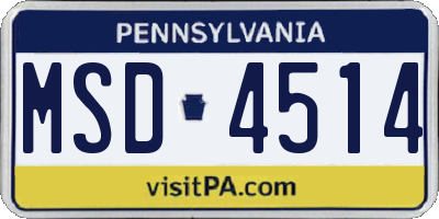 PA license plate MSD4514