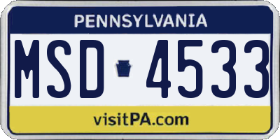 PA license plate MSD4533