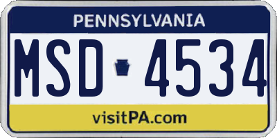 PA license plate MSD4534
