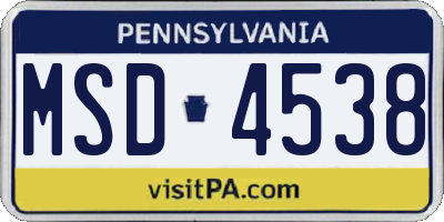 PA license plate MSD4538