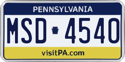 PA license plate MSD4540