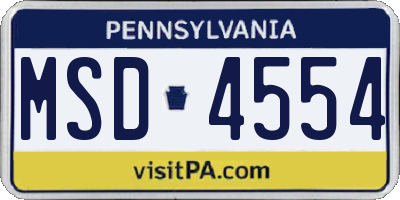 PA license plate MSD4554