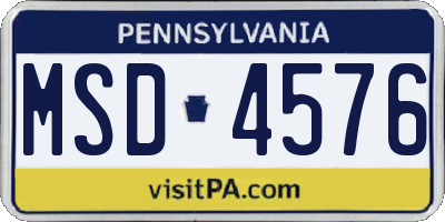 PA license plate MSD4576