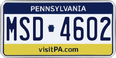 PA license plate MSD4602