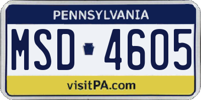 PA license plate MSD4605