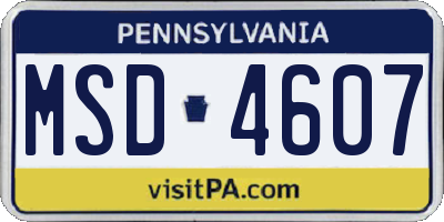 PA license plate MSD4607