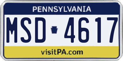 PA license plate MSD4617