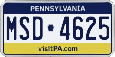 PA license plate MSD4625