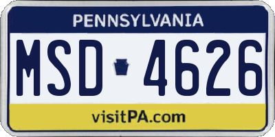 PA license plate MSD4626
