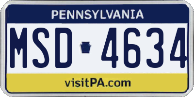 PA license plate MSD4634