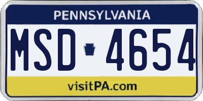 PA license plate MSD4654