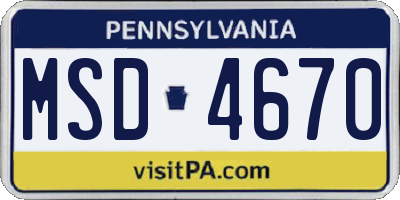 PA license plate MSD4670