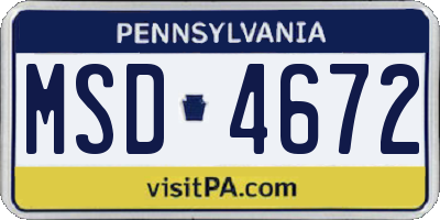 PA license plate MSD4672