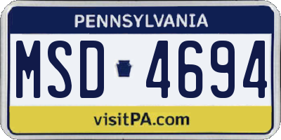 PA license plate MSD4694