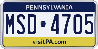 PA license plate MSD4705