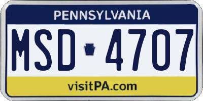 PA license plate MSD4707