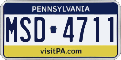 PA license plate MSD4711