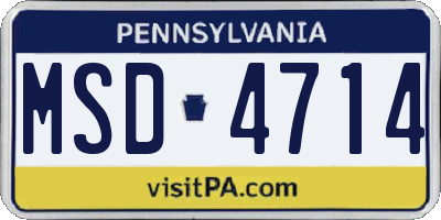 PA license plate MSD4714