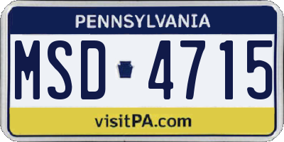PA license plate MSD4715