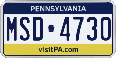 PA license plate MSD4730