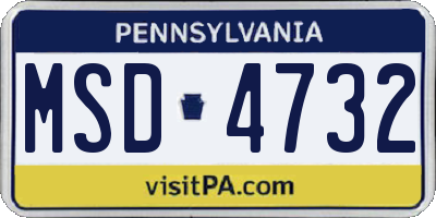 PA license plate MSD4732