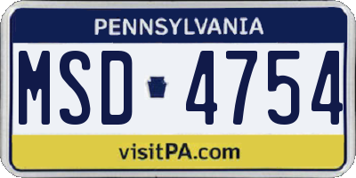 PA license plate MSD4754