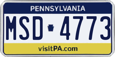 PA license plate MSD4773