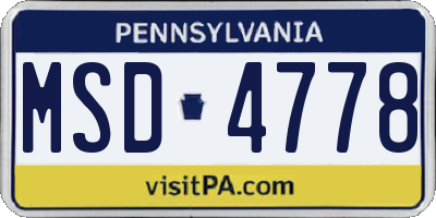 PA license plate MSD4778