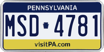 PA license plate MSD4781
