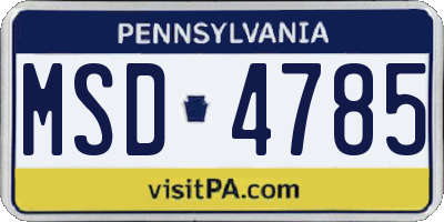 PA license plate MSD4785