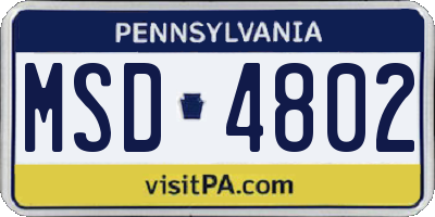 PA license plate MSD4802