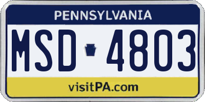 PA license plate MSD4803