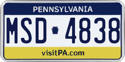 PA license plate MSD4838