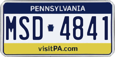 PA license plate MSD4841