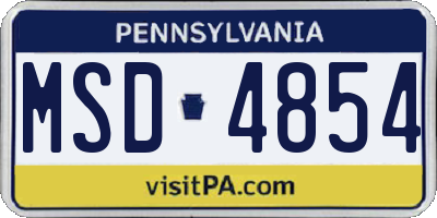 PA license plate MSD4854