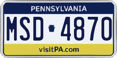 PA license plate MSD4870