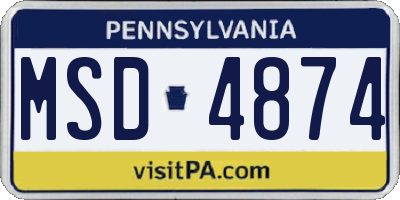 PA license plate MSD4874