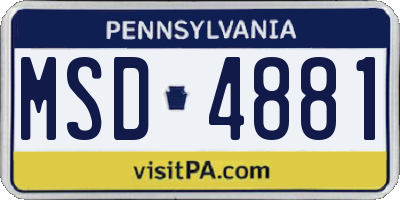 PA license plate MSD4881