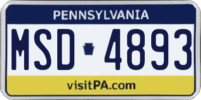 PA license plate MSD4893