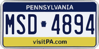PA license plate MSD4894