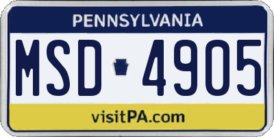 PA license plate MSD4905