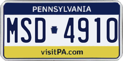 PA license plate MSD4910