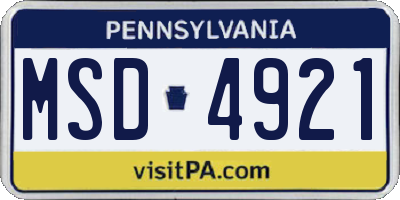 PA license plate MSD4921