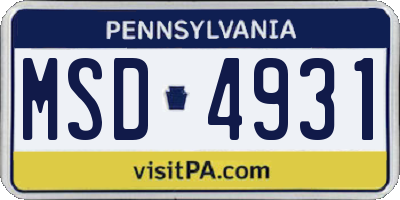 PA license plate MSD4931