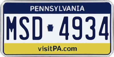 PA license plate MSD4934