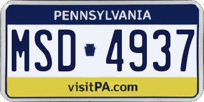 PA license plate MSD4937