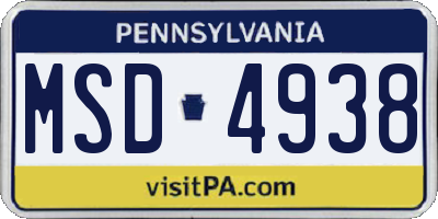 PA license plate MSD4938
