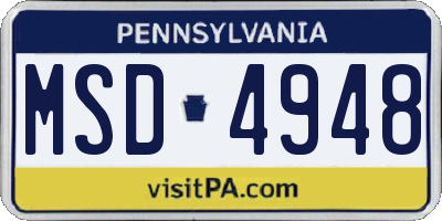 PA license plate MSD4948